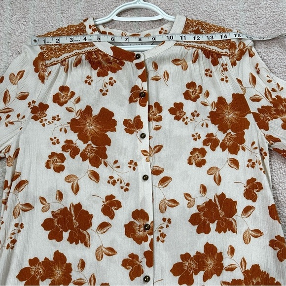 Garnet Hill Orange Cream Floral Button Up Blouse Size Small Fall Autumn - Picture 6 of 13